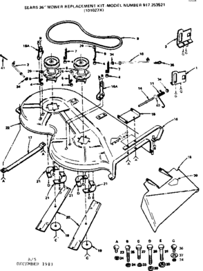 Replacement Parts Diagram and Parts List for 917253521  Craftsman Lawn Mower