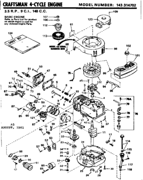 Replacement Parts Diagram and Parts List for 143314702  Craftsman Engine