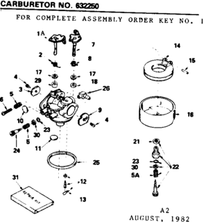 Part Location Diagram of 632250 Tecumseh Carburetor (Incl. 184) (Refer to Divi sion 5, Section A, page 184 for break down or Fiche10A, Grid E-13)