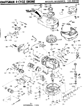 Replacement Parts Diagram and Parts List for 143334102  Craftsman Engine
