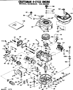 Replacement Parts Diagram and Parts List for 143284382  Craftsman Engine