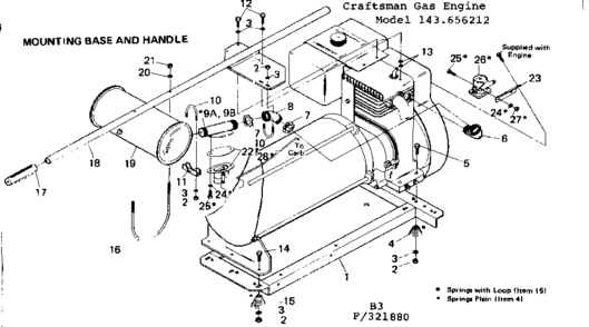 Mounting Base & Handle Diagram and Parts List for 580321880  Craftsman Engine