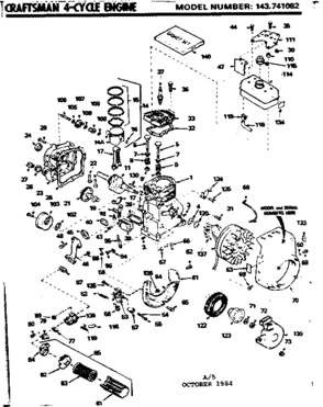Replacement Parts Diagram and Parts List for 143741082  Craftsman Engine