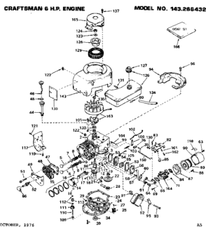 Replacement Parts Diagram and Parts List for 143266432  Craftsman Engine