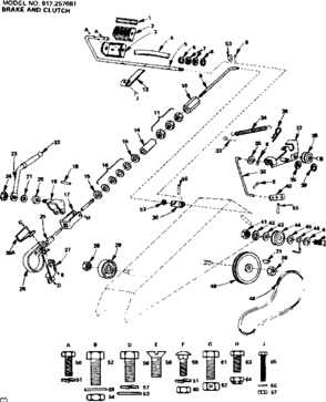 Brake And Clutch Diagram and Parts List for 917257081  Craftsman Lawn Tractor