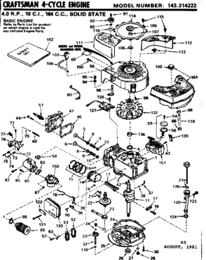 Replacement Parts Diagram and Parts List for 143314222  Craftsman Engine