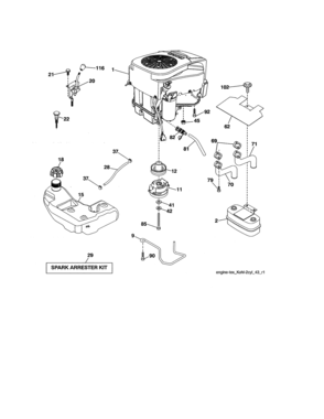 Engine Diagram and Parts List for 917986411  Craftsman Lawn Tractor