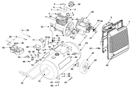 Default Diagram and Parts List for 919-18543 Type 1 Craftsman Compressor