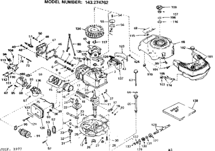 Replacement Parts Diagram and Parts List for 143274762  Craftsman Engine