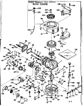 Basic Engine Diagram and Parts List for 143164042  Craftsman Engine