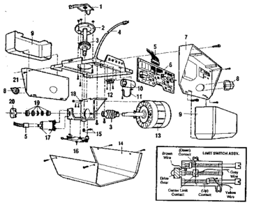 Chassis Assembly Diagram and Parts List for 13953626SR  Craftsman Garage Door Opener