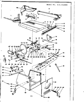 Unit Breakdown Diagram and Parts List for 113242820  Craftsman Saw
