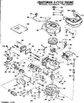 Replacement Parts Diagram and Parts List for 143294402  Craftsman Engine