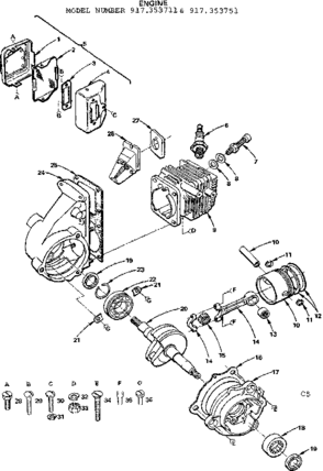 Engine Diagram and Parts List for 917353711  Craftsman Chainsaw