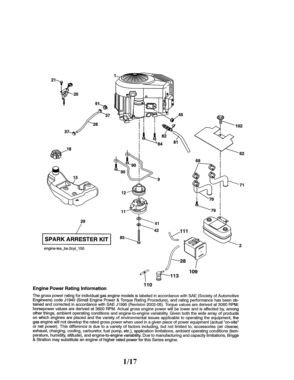 Engine Diagram and Parts List for 917203921  Craftsman Lawn Tractor
