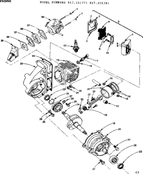 Engine Diagram and Parts List for 917351771  Craftsman Chainsaw