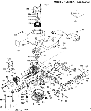 Replacement Parts Diagram and Parts List for 143266382  Craftsman Engine
