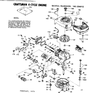 Replacement Parts Diagram and Parts List for 143294012  Craftsman Engine