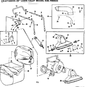 Bag And Handle Assembly Diagram and Parts List for 536798603  Craftsman Lawn Mower