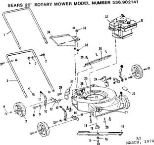 Replacement Parts Diagram and Parts List for 536902141  Craftsman Lawn Mower