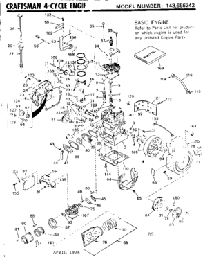 Replacement Parts Diagram and Parts List for 143666242  Craftsman Engine