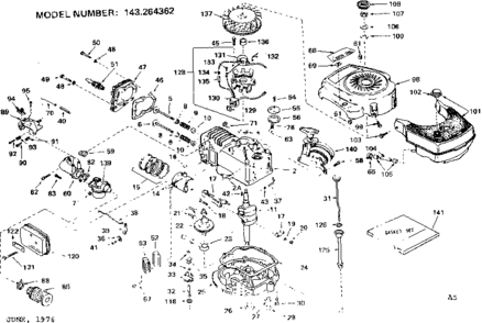 Replacement Parts Diagram and Parts List for 143264362  Craftsman Engine