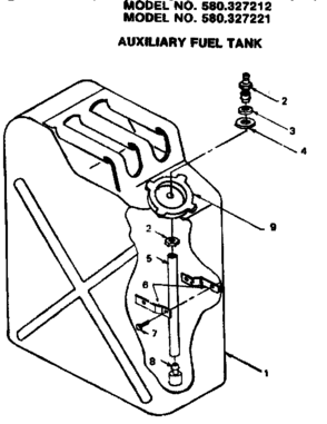 Auxiliary Fuel Tank Diagram and Parts List for 580327212  Craftsman Engine