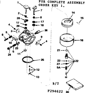 Carburetor Diagram and Parts List for 143294622  Craftsman Engine