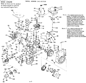 Basic Engine Diagram and Parts List for 143617132  Craftsman Engine