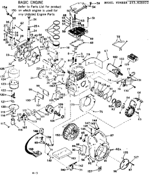 Basic Engine Diagram and Parts List for 143629022  Craftsman Engine
