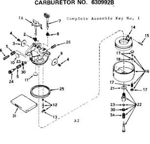 Carburetor Diagram and Parts List for 143586172  Craftsman Engine