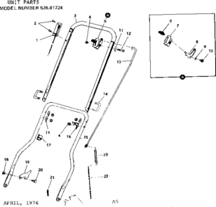 Handle Assembly Diagram and Parts List for 53681724  Craftsman Lawn Mower