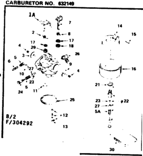 Carburetor Diagram and Parts List for 143304292  Craftsman Engine