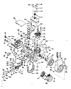 Basic Engine Diagram and Parts List for 143541112  Craftsman Engine