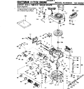 Replacement Parts Diagram and Parts List for 143344202  Craftsman Engine