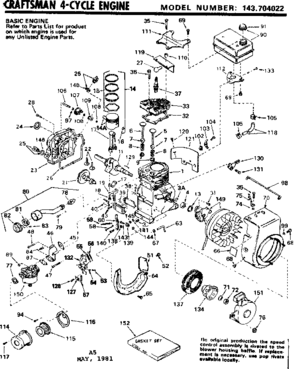 Replacement Parts Diagram and Parts List for 143704022  Craftsman Engine