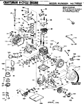 Replacement Parts Diagram and Parts List for 143716322  Craftsman Engine