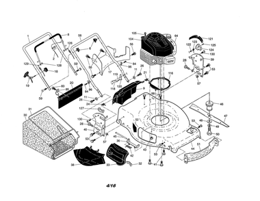 Engine/housing/handle/grassbag Diagram and Parts List for 917374890  Craftsman Lawn Mower