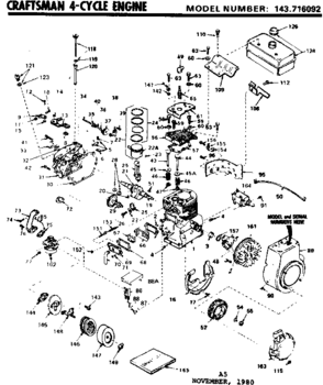 Replacement Parts Diagram and Parts List for 143716092  Craftsman Engine