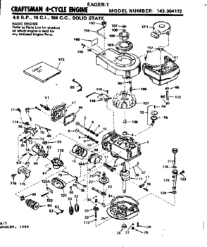 Replacement Parts Diagram and Parts List for 143304172  Craftsman Engine