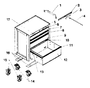 Cabinet Parts Diagram and Parts List for 70621091  Craftsman Tool Stand & Cart