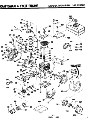 Replacement Parts Diagram and Parts List for 143726082  Craftsman Engine