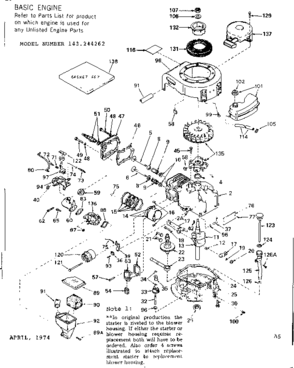 Replacement Parts Diagram and Parts List for 143244262  Craftsman Engine
