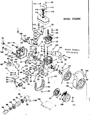 Basic Engine Diagram and Parts List for 143551072  Craftsman Engine