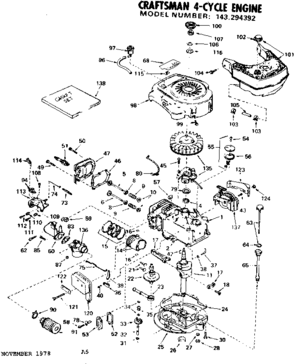 Replacement Parts Diagram and Parts List for 143294392  Craftsman Engine