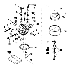 Carburetor Diagram and Parts List for 143784172  Craftsman Engine