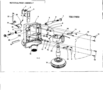 Motor-blower Asm Diagram and Parts List for 75817850  Craftsman Utility Vacuum
