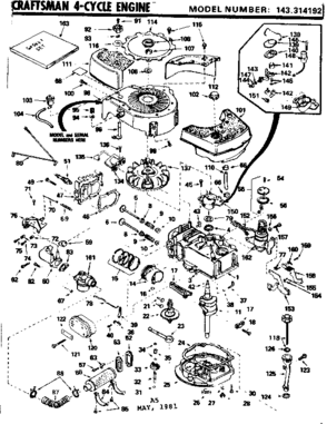 Replacement Parts Diagram and Parts List for 143314192  Craftsman Engine