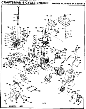 Replacement Parts Diagram and Parts List for 143696112  Craftsman Engine