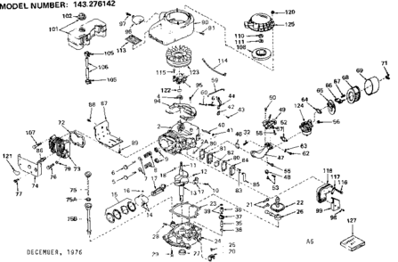 Replacement Parts Diagram and Parts List for 143276142  Craftsman Engine